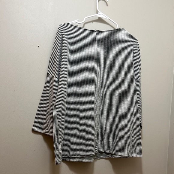 W5 Green and White Striped Blouse with Button Accents - Picture 3 of 4